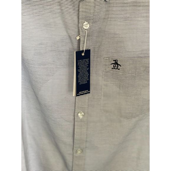 NWT Penguin Dark Sapphire & White Striped Cotton SS Button Down Shirt Size S - Picture 2 of 7